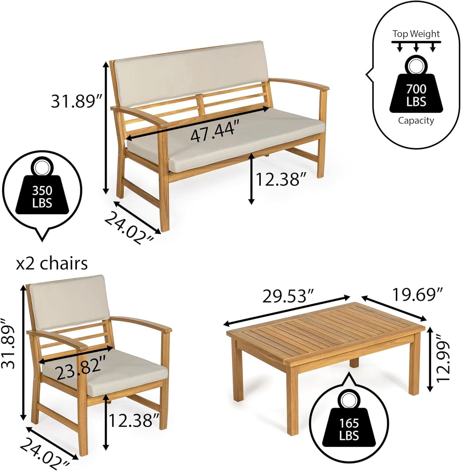 Barclay Four Piece Acacia Wood Outdoor Patio Set Teak Brown