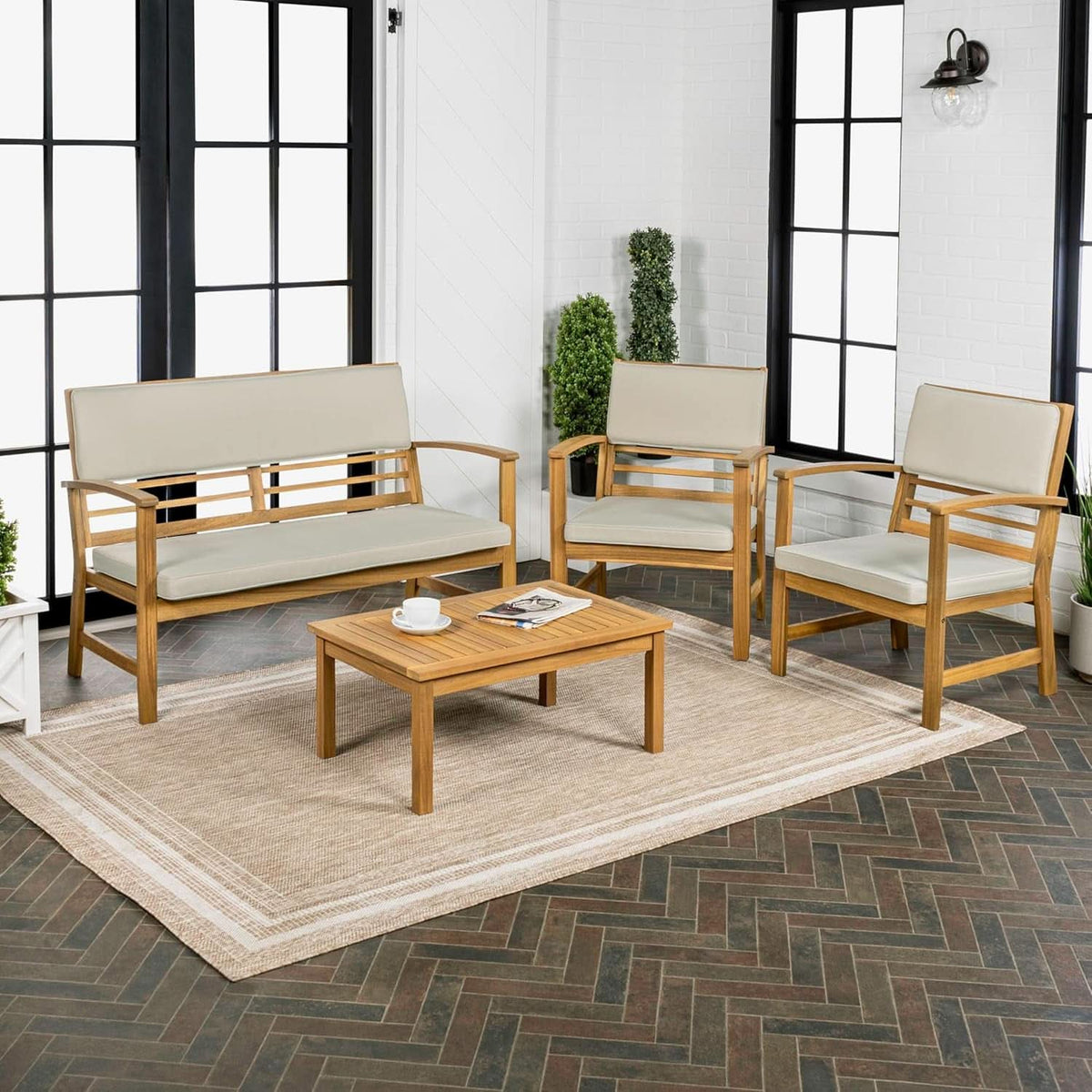 Barclay Four Piece Acacia Wood Outdoor Patio Set Teak Brown
