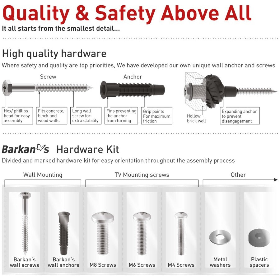 Barkan Wall Mount for Curved Screen Display, Flat Panel Display - Black BM464