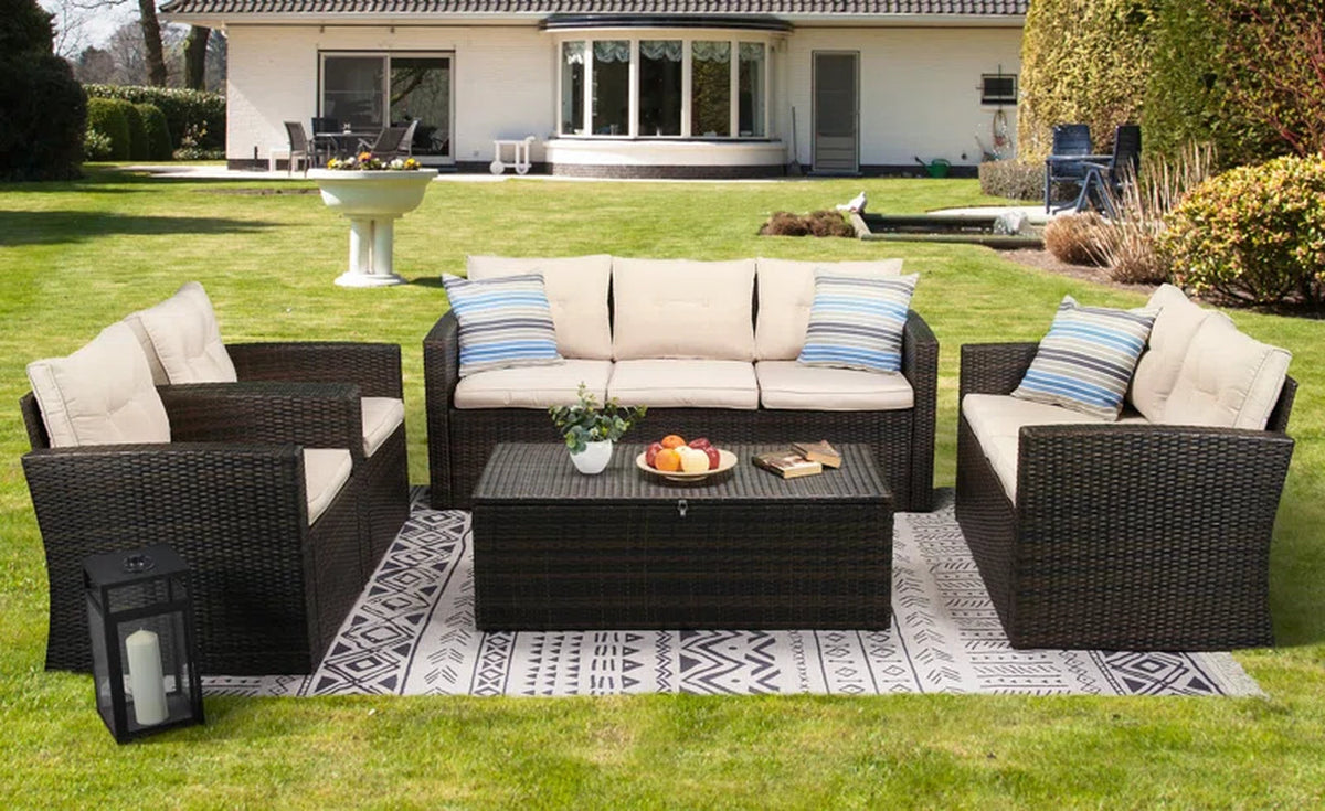 Barrada 5 Piece Rattan Outdoor Sofa Seating Group With Cushions