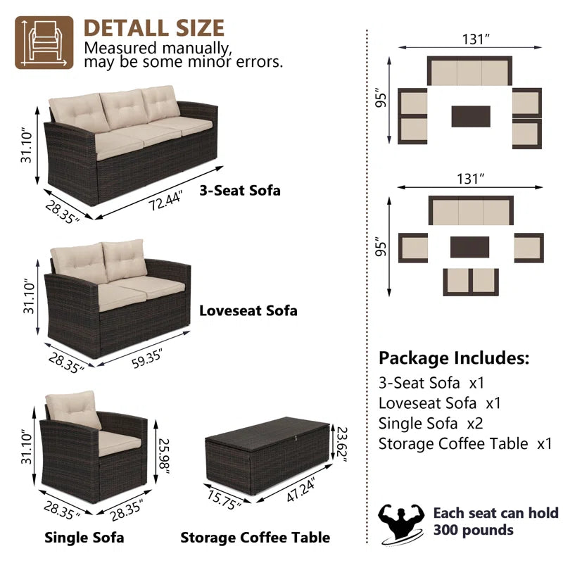 Barrada 5 Piece Rattan Outdoor Sofa Seating Group With Cushions