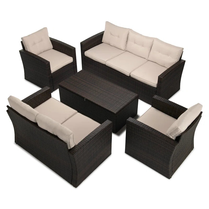 Barrada 5 Piece Rattan Outdoor Sofa Seating Group With Cushions