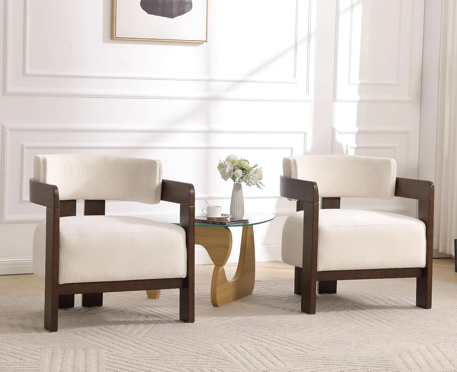 Barrel Accent Chairs White Upholstered Pair Lounge