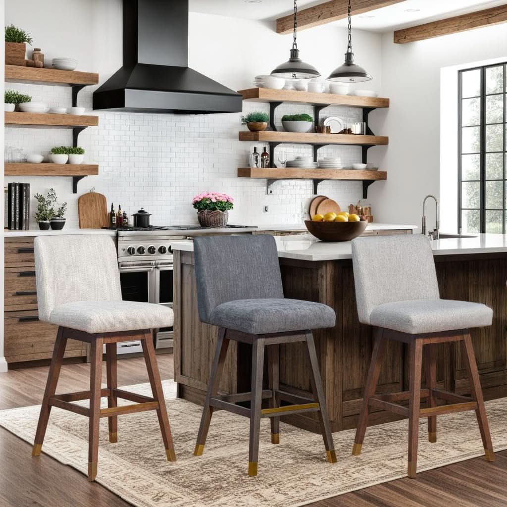 Basila 26 Inch Seat Height Swivel Bar Stool Taupe Fabric