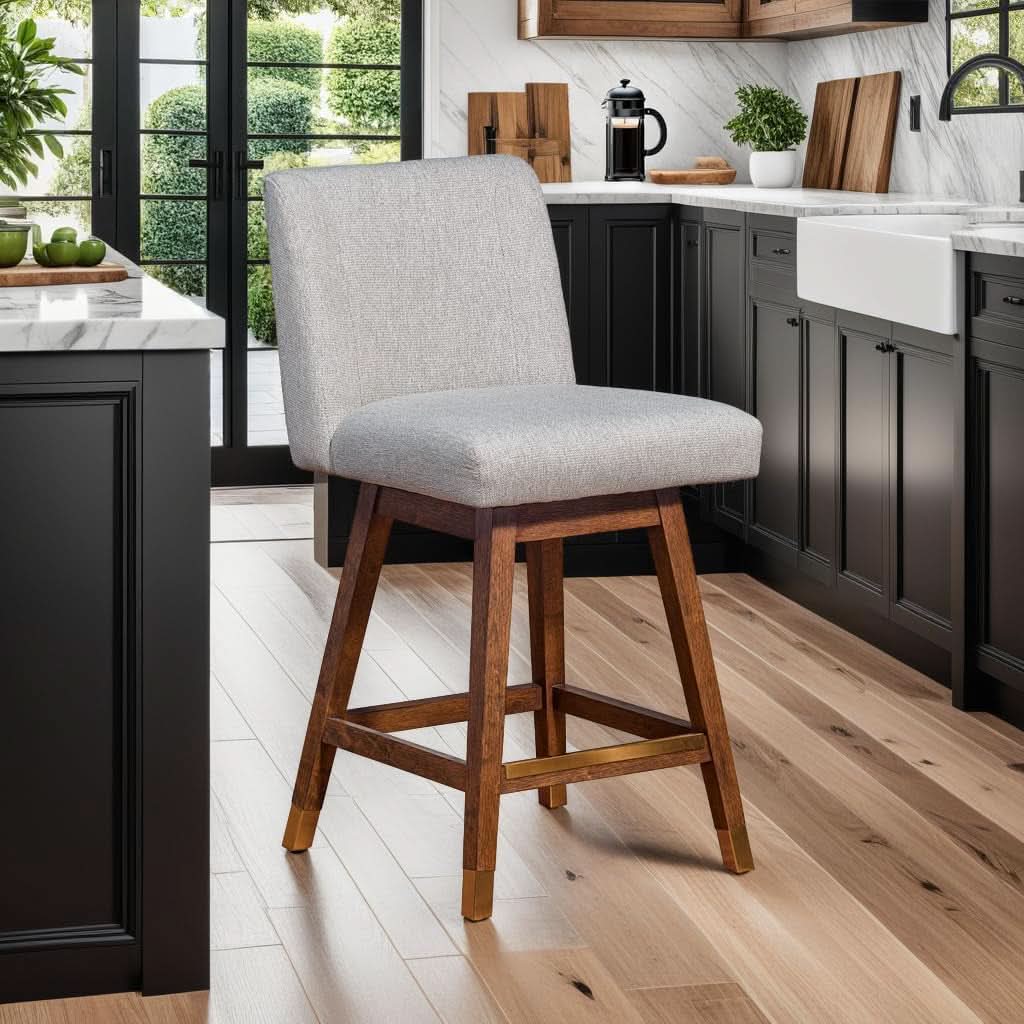 Basila 26 Inch Seat Height Swivel Bar Stool Taupe Fabric