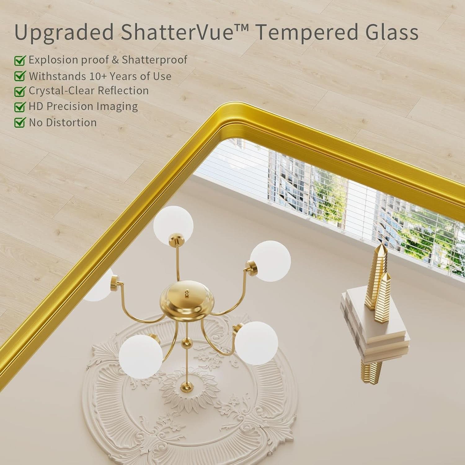 Bathroom Mirror 22x30 Inch Wall Mounted Gold Frame Tempered