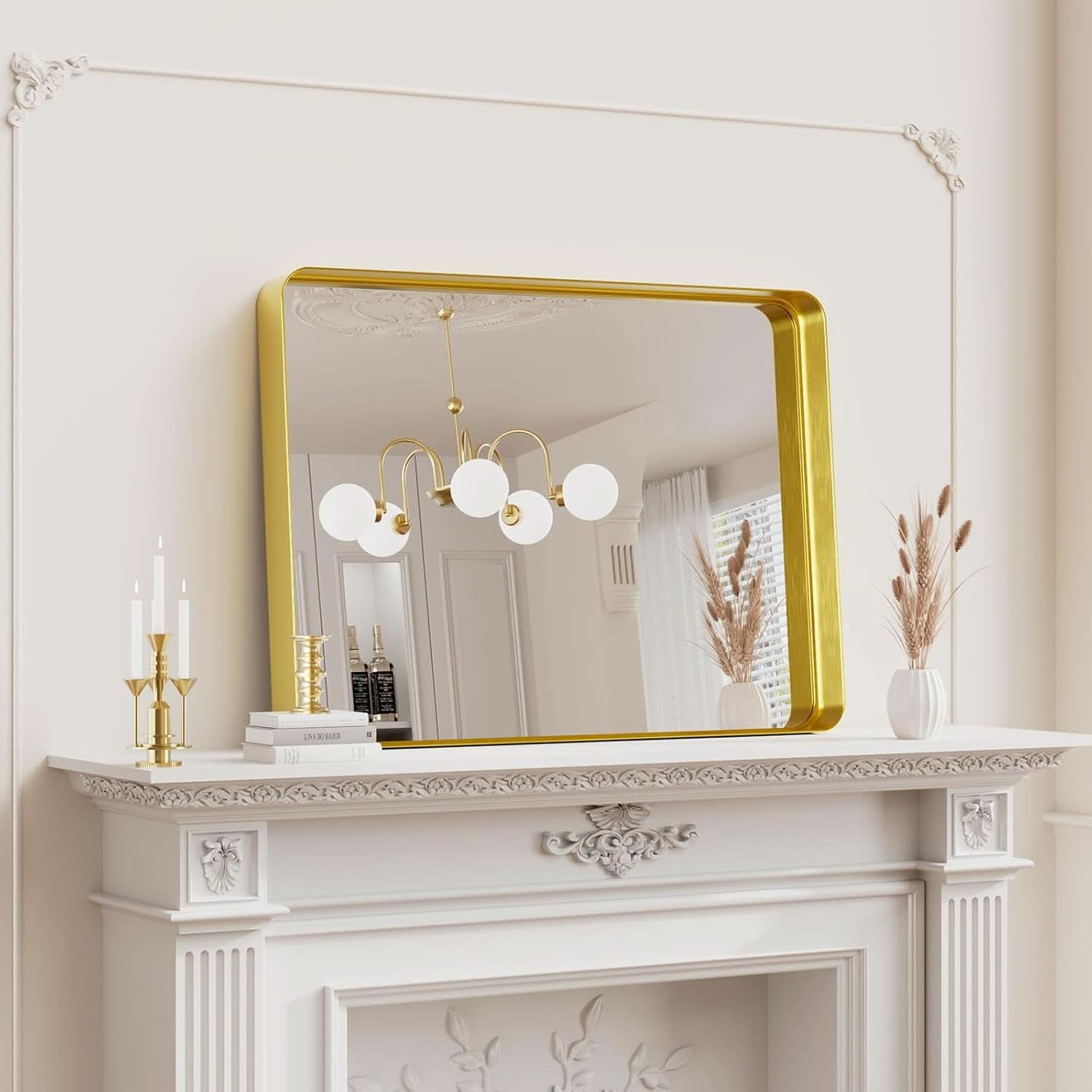 Bathroom Mirror 22x30 Inch Wall Mounted Gold Frame Tempered