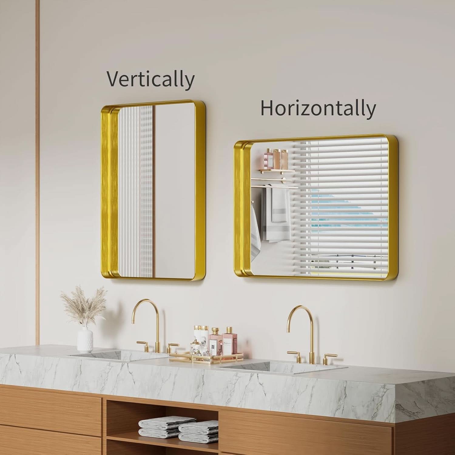 Bathroom Mirror 22x30 Inch Wall Mounted Gold Frame Tempered