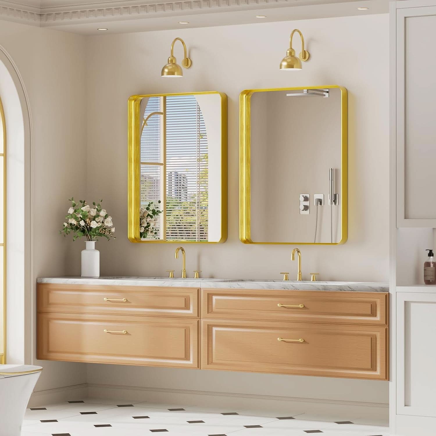 Bathroom Mirror 22x30 Inch Wall Mounted Gold Frame Tempered