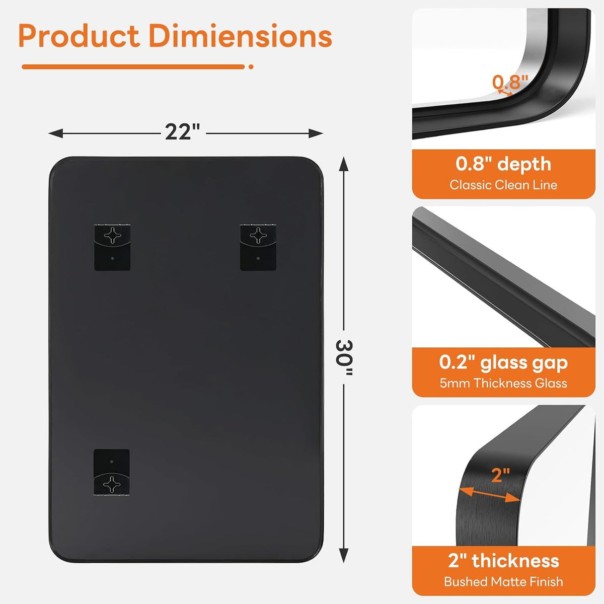 Bathroom Mirror 30 By 22 Inch Black Metal Frame Wall Mount