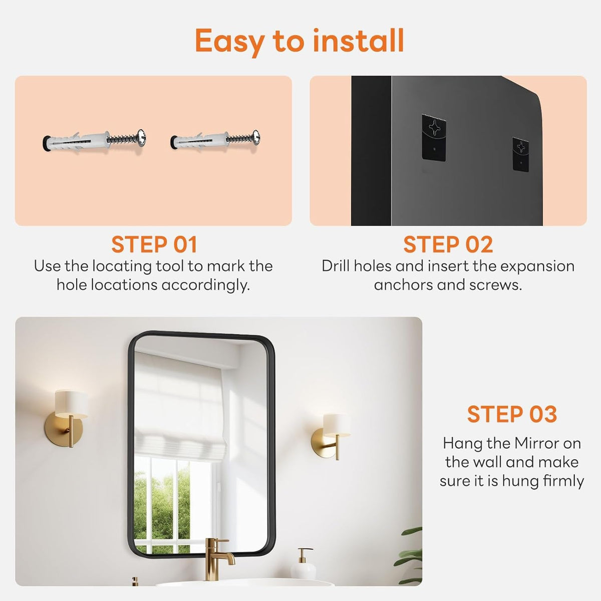 Bathroom Mirror 30 By 22 Inch Black Metal Frame Wall Mount