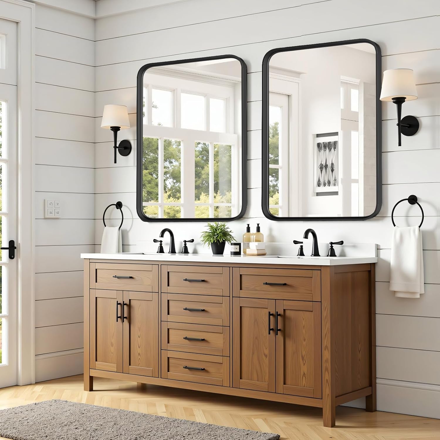 Bathroom Mirror 30 By 22 Inch Black Metal Frame Wall Mount