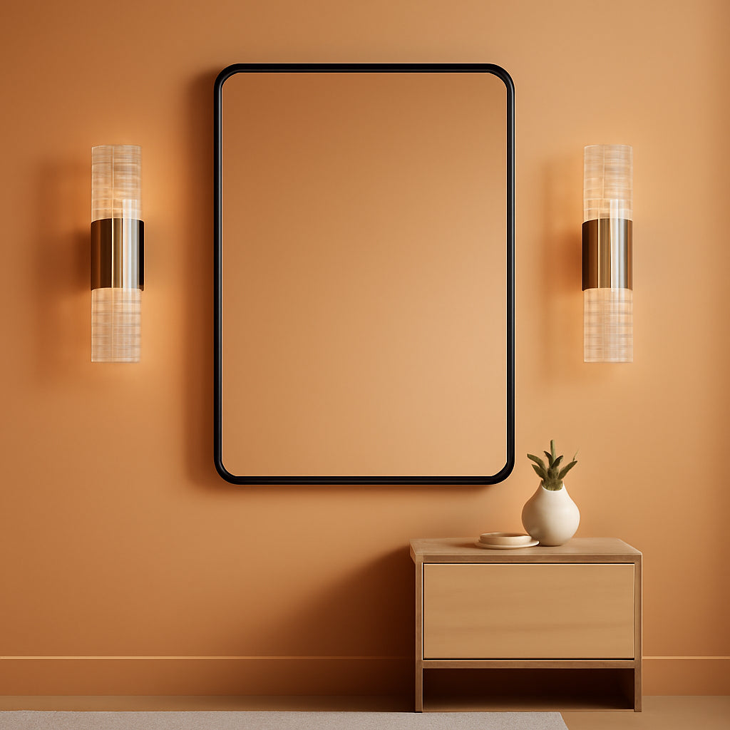 Bathroom Mirror 30 By 22 Inch Black Metal Frame Wall Mount