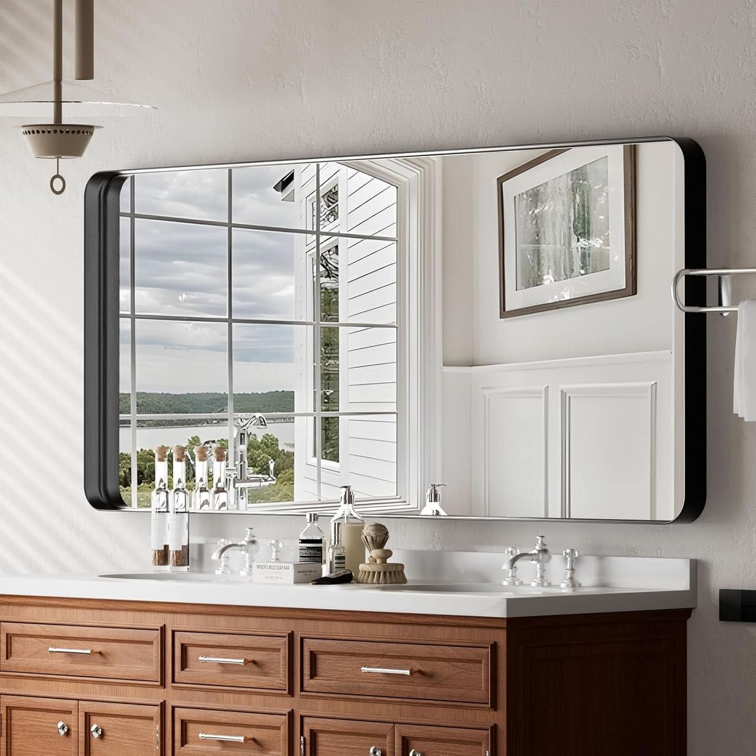 Bathroom Mirror 30x48 Inch Black Deep Frame Wall Mirror