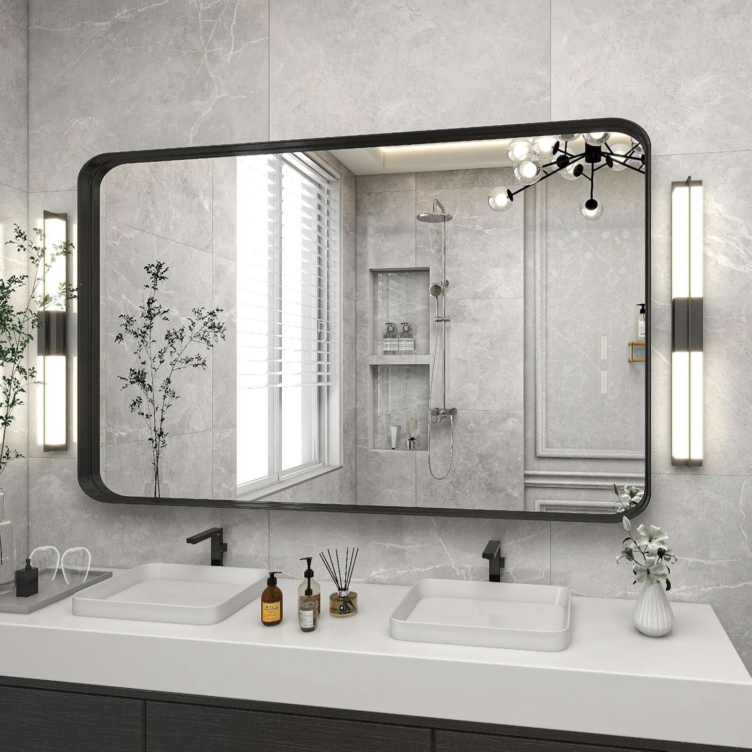 Bathroom Mirror 30x48 Inch Black Deep Frame Wall Mirror