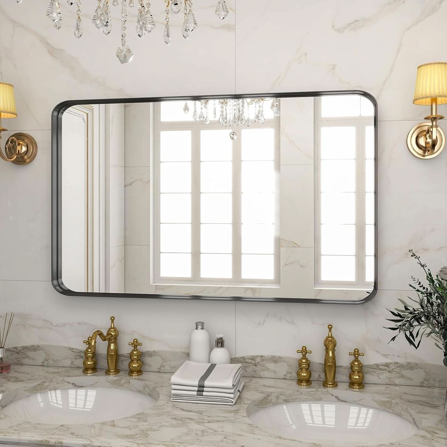 Bathroom Mirror 30x48 Inch Black Deep Frame Wall Mirror