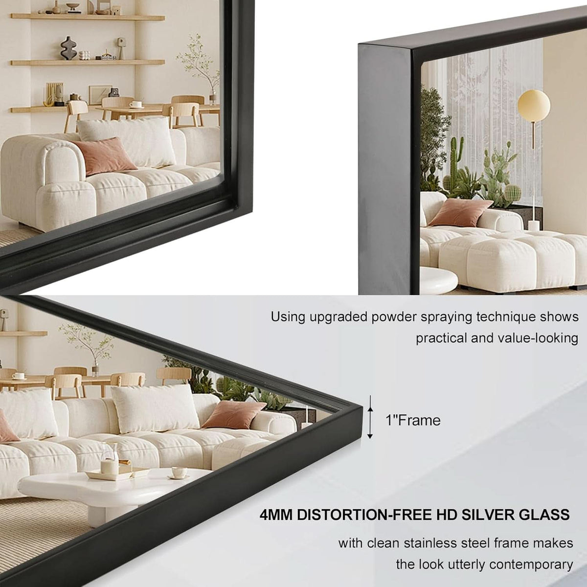 Bathroom Wall Mirror 24x36 Inch Black Stainless Steel Frame