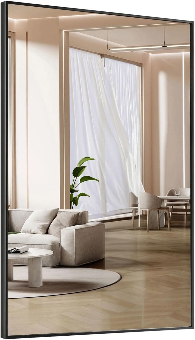 Bathroom Wall Mirror 24x36 Inch Black Stainless Steel Frame