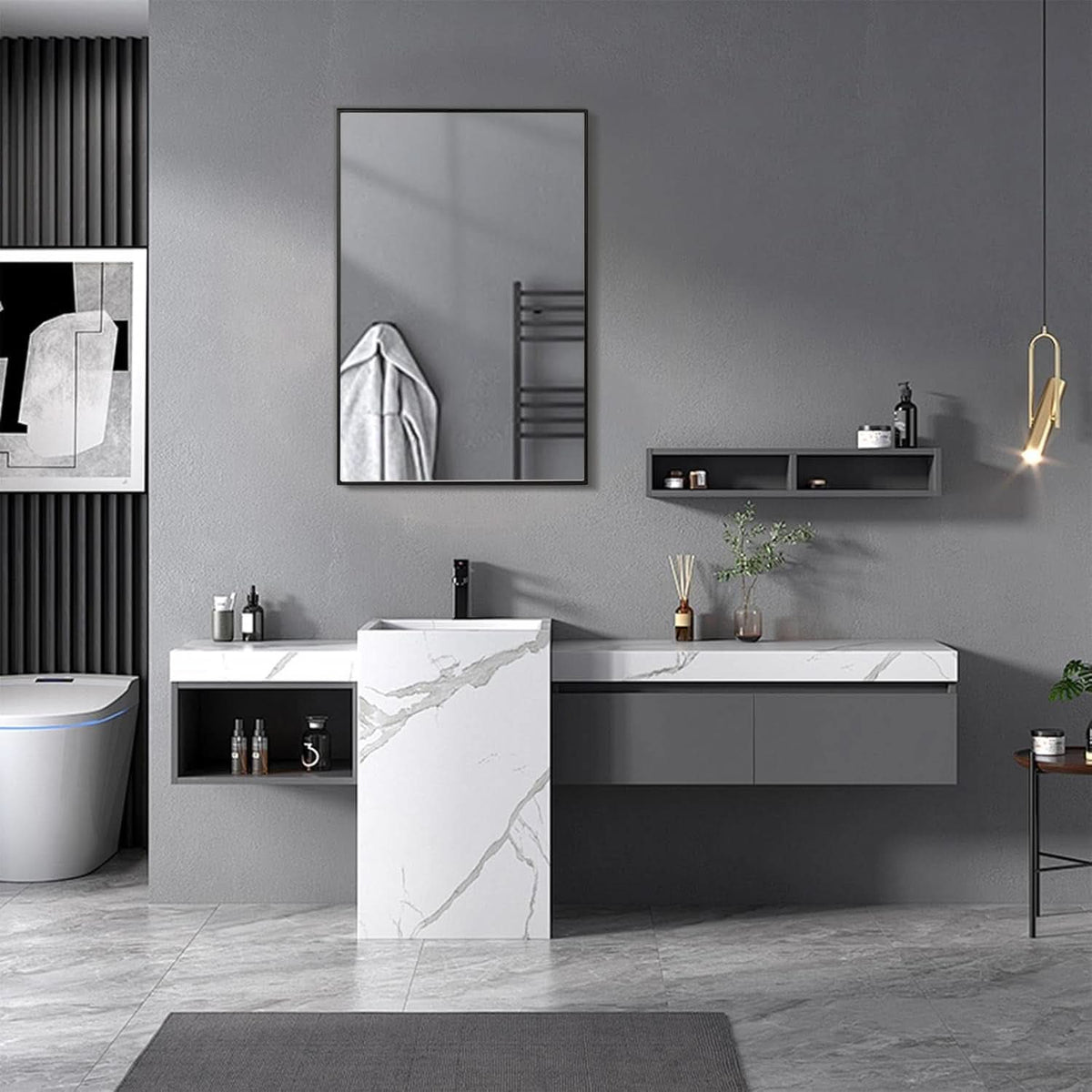 Bathroom Wall Mirror 24x36 Inch Black Stainless Steel Frame