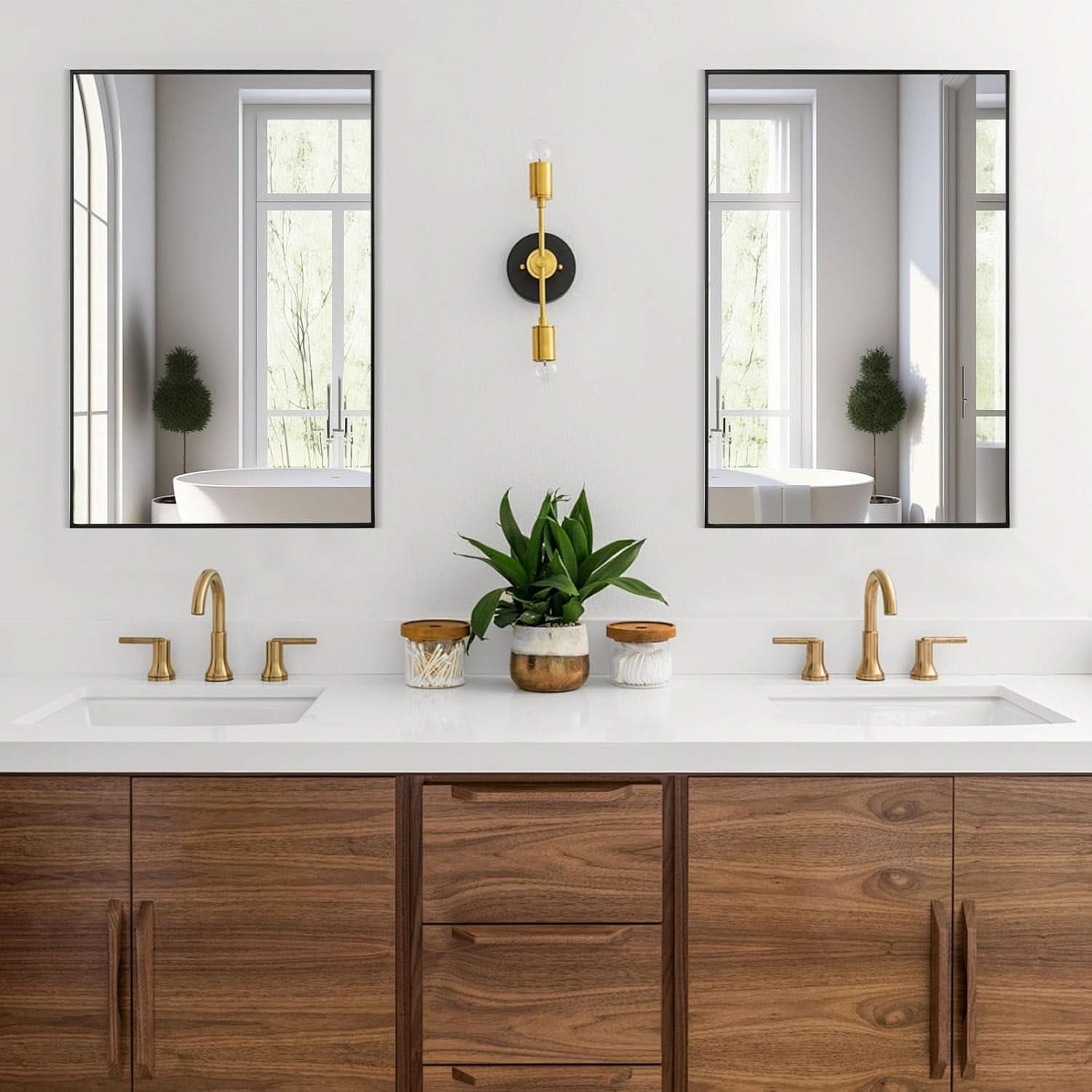 Bathroom Wall Mirror 24x36 Inch Black Stainless Steel Frame
