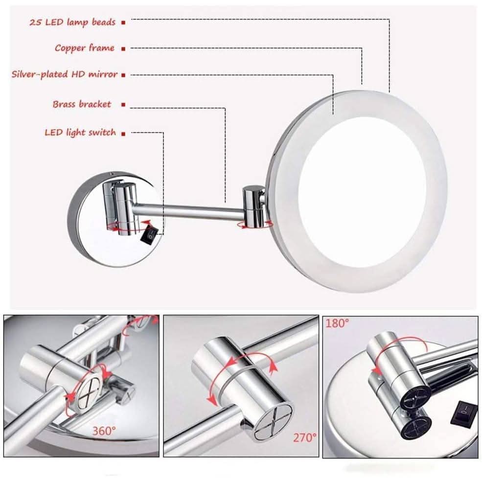 Bathroom Wall Mounted Retractable Magnifying Mirror With Acrylic Frame