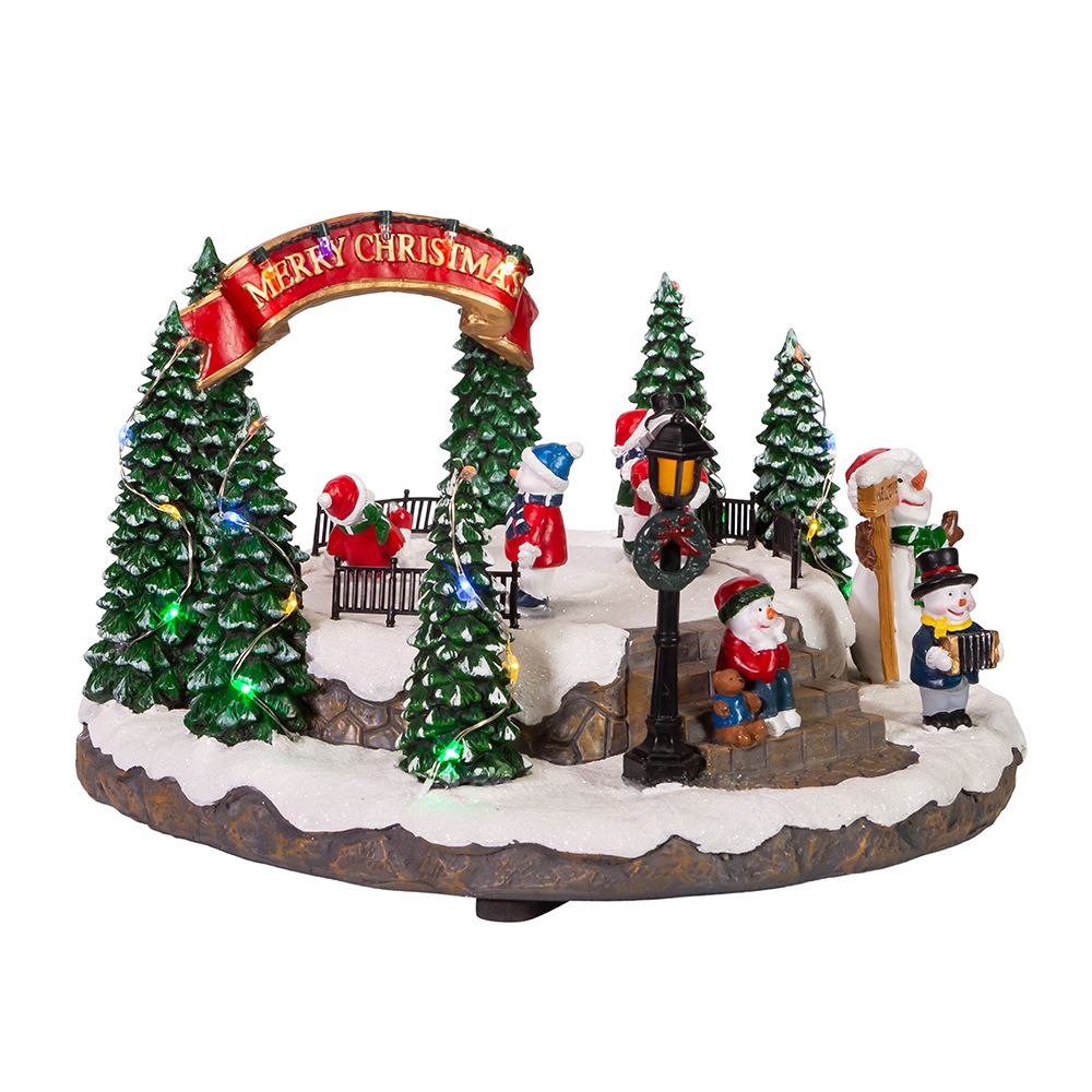 Battery-Operated LED Musical Snowman Ice Rink Table PieceLED Musical Snowman Ice Rink B/O