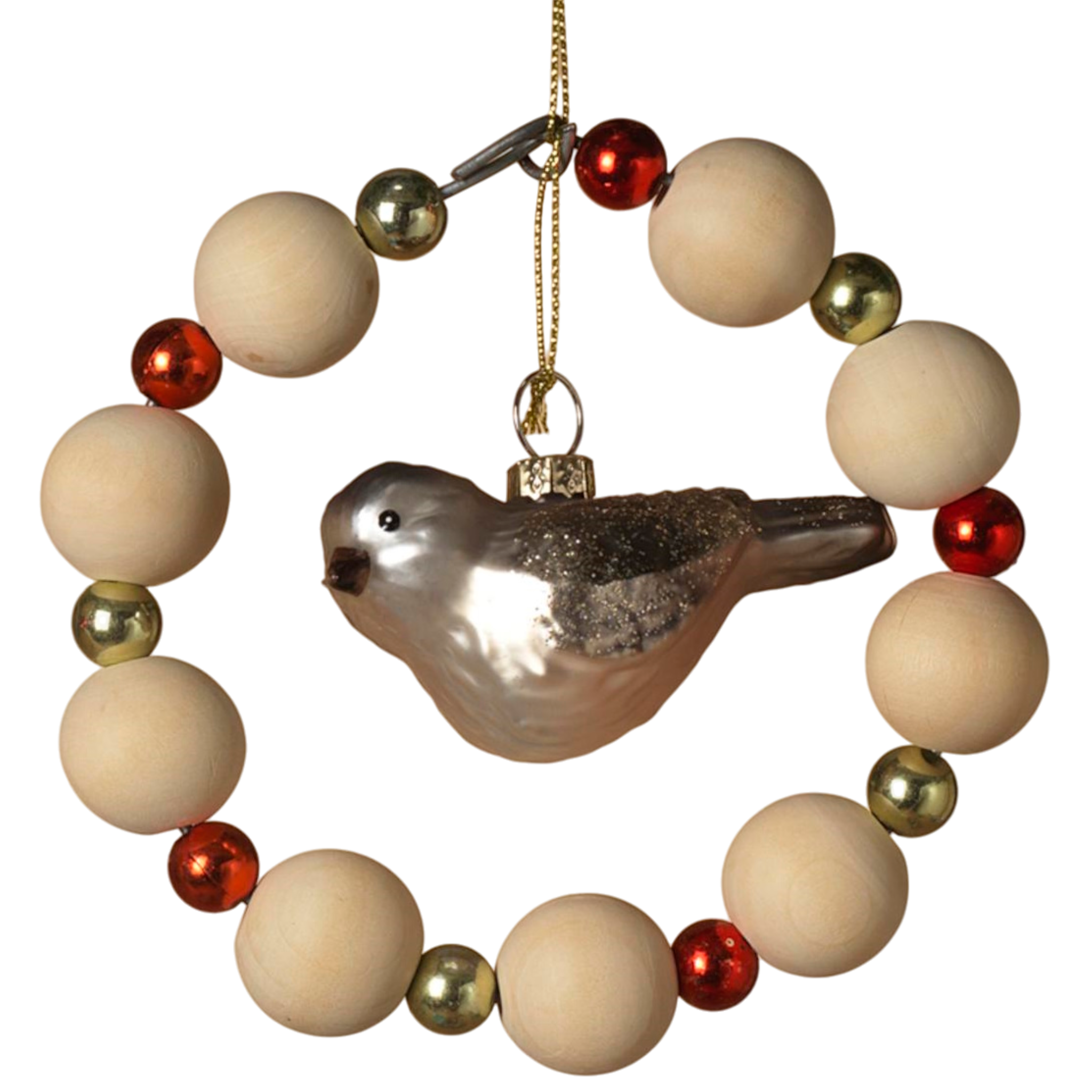 Beaded Chain Ornament with Chickadee