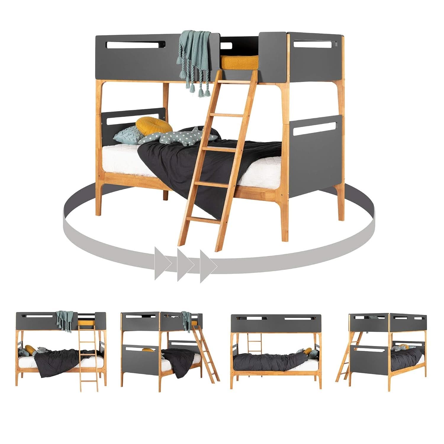 Bebble Twin Bunk Bed Charcoal Gray With Angled Ladder