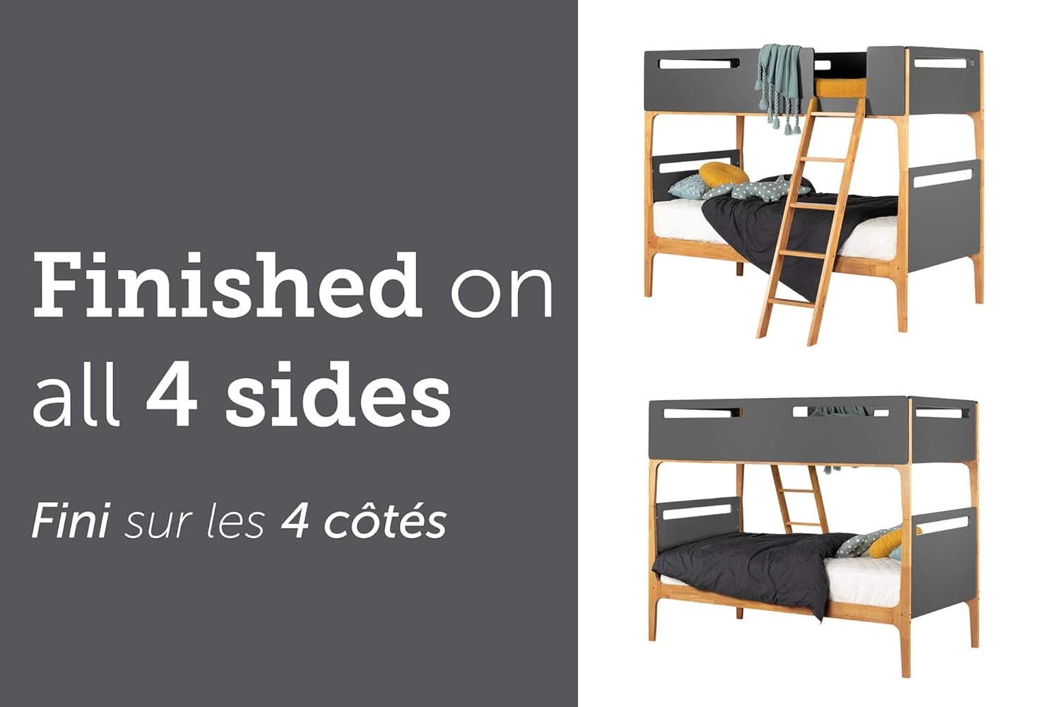 Bebble Twin Bunk Bed Charcoal Gray With Angled Ladder