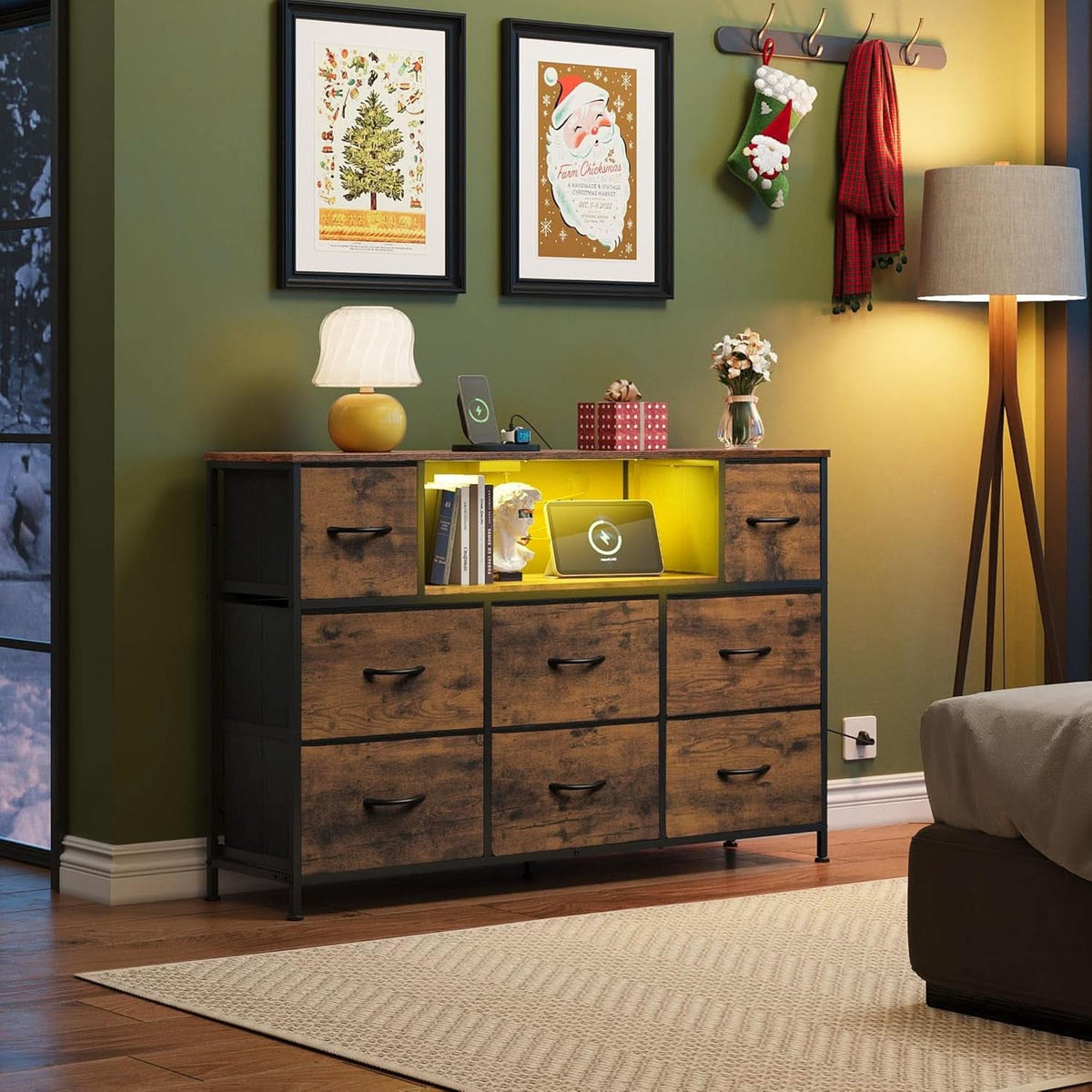 Bedroom Dresser TV Stand 55 Inch TV With Charging Station
