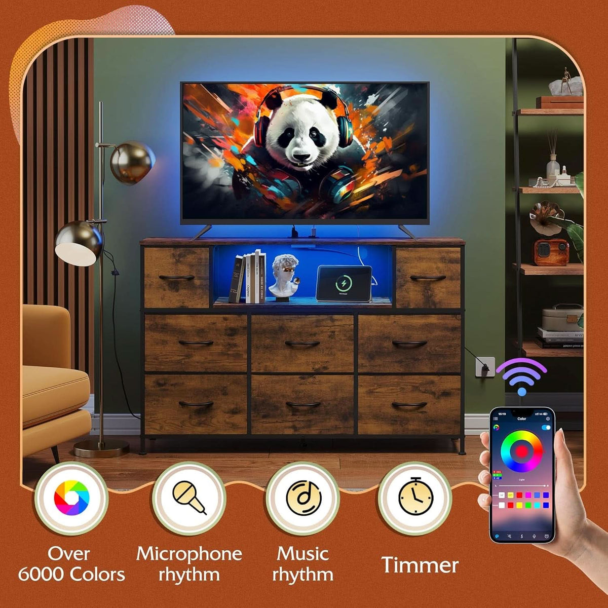 Bedroom Dresser TV Stand 55 Inch TV With Charging Station