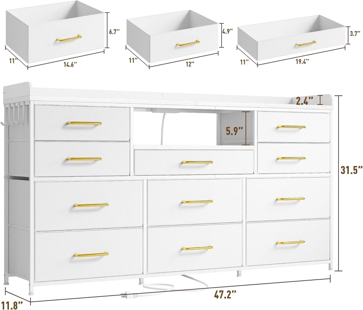Bedroom Dresser With 11 Drawers And 60 Inch TV Stand White