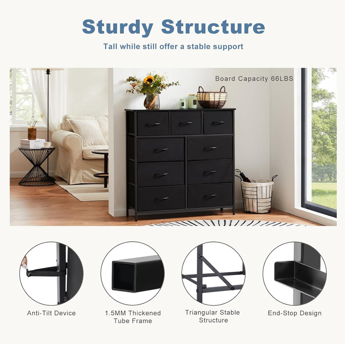 Bedroom Dresser With Nine Drawers And Metal Frame Sturdy