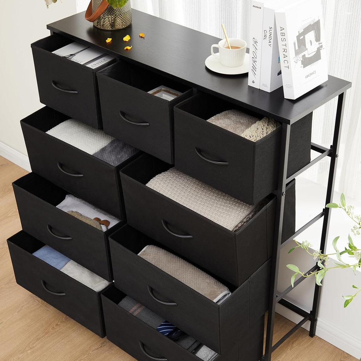Bedroom Dresser With Nine Drawers And Metal Frame Sturdy