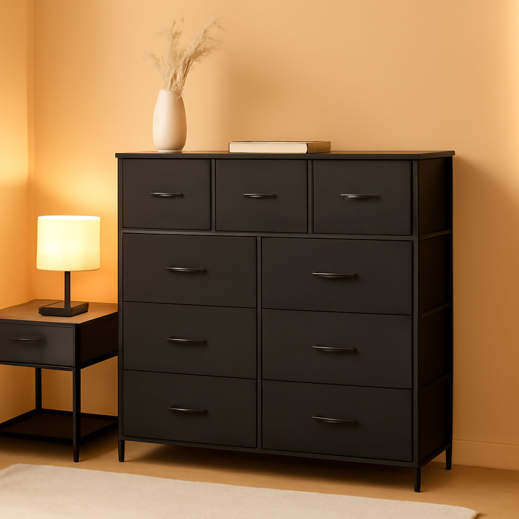Bedroom Dresser With Nine Drawers And Metal Frame Sturdy