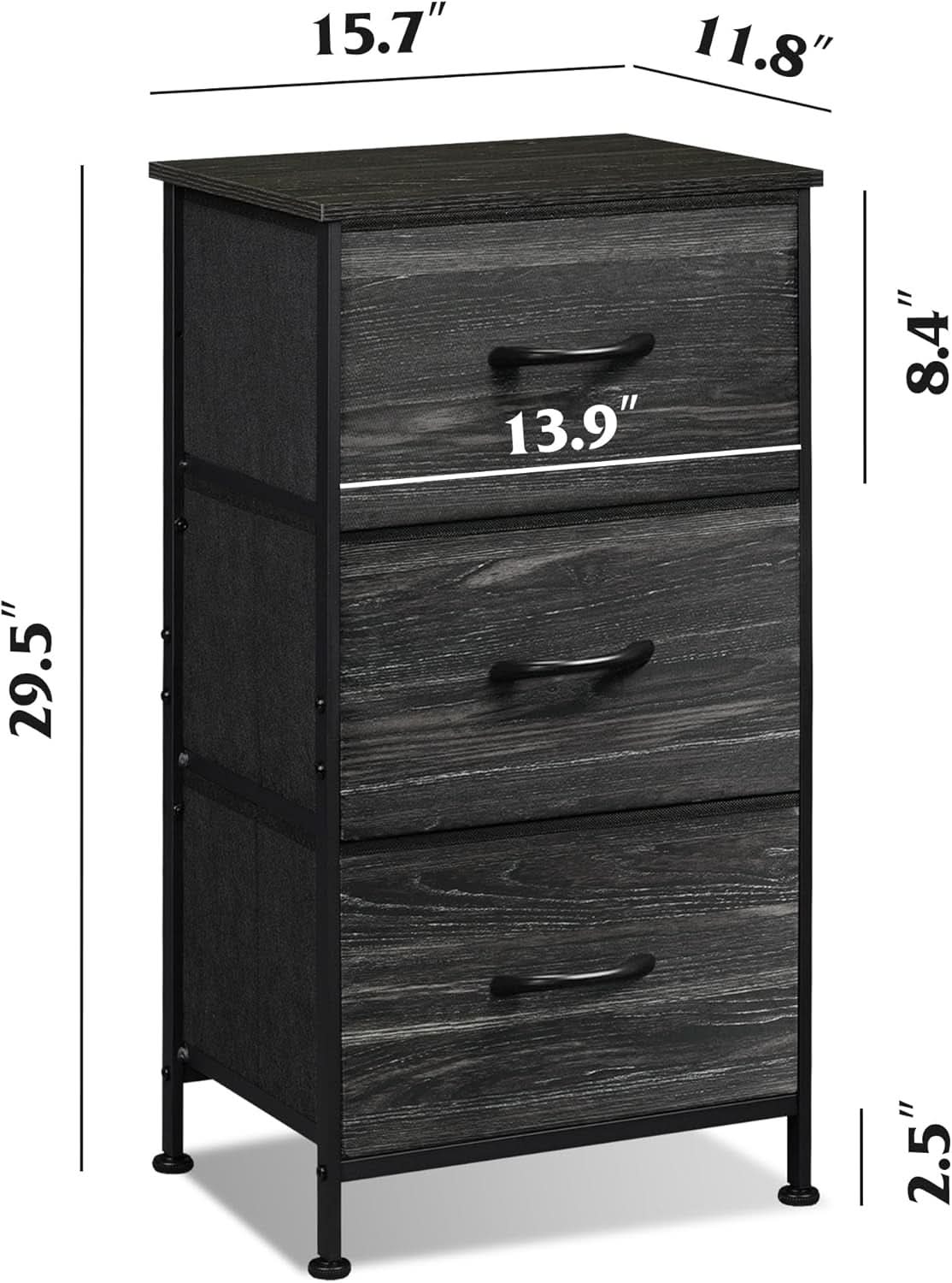 Bedroom Nightstand With Three Drawers Charcoal Black