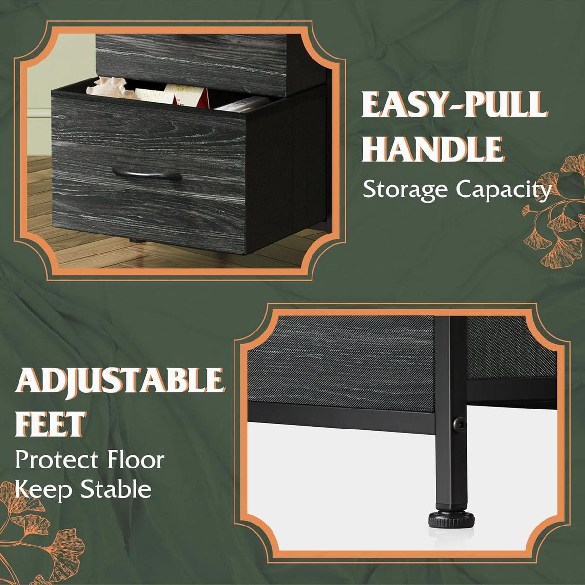 Bedroom Nightstand With Three Drawers Charcoal Black