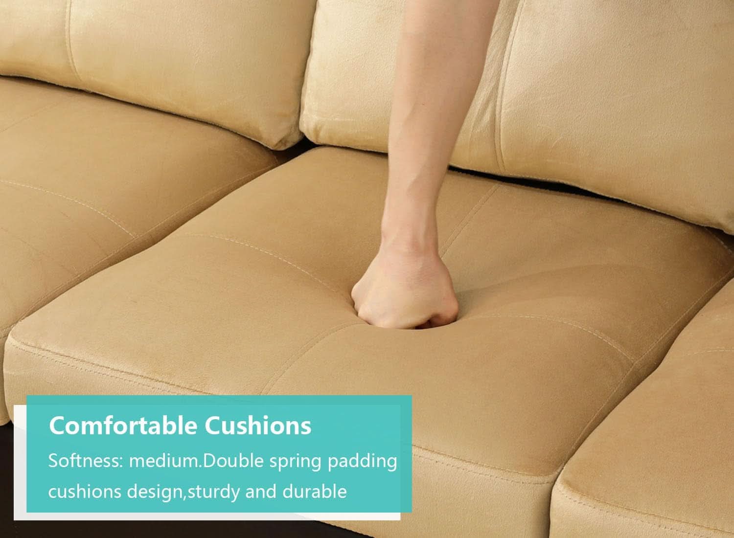 Beige 105 Inch L Shaped Sectional Sofa With Storage Ottoman