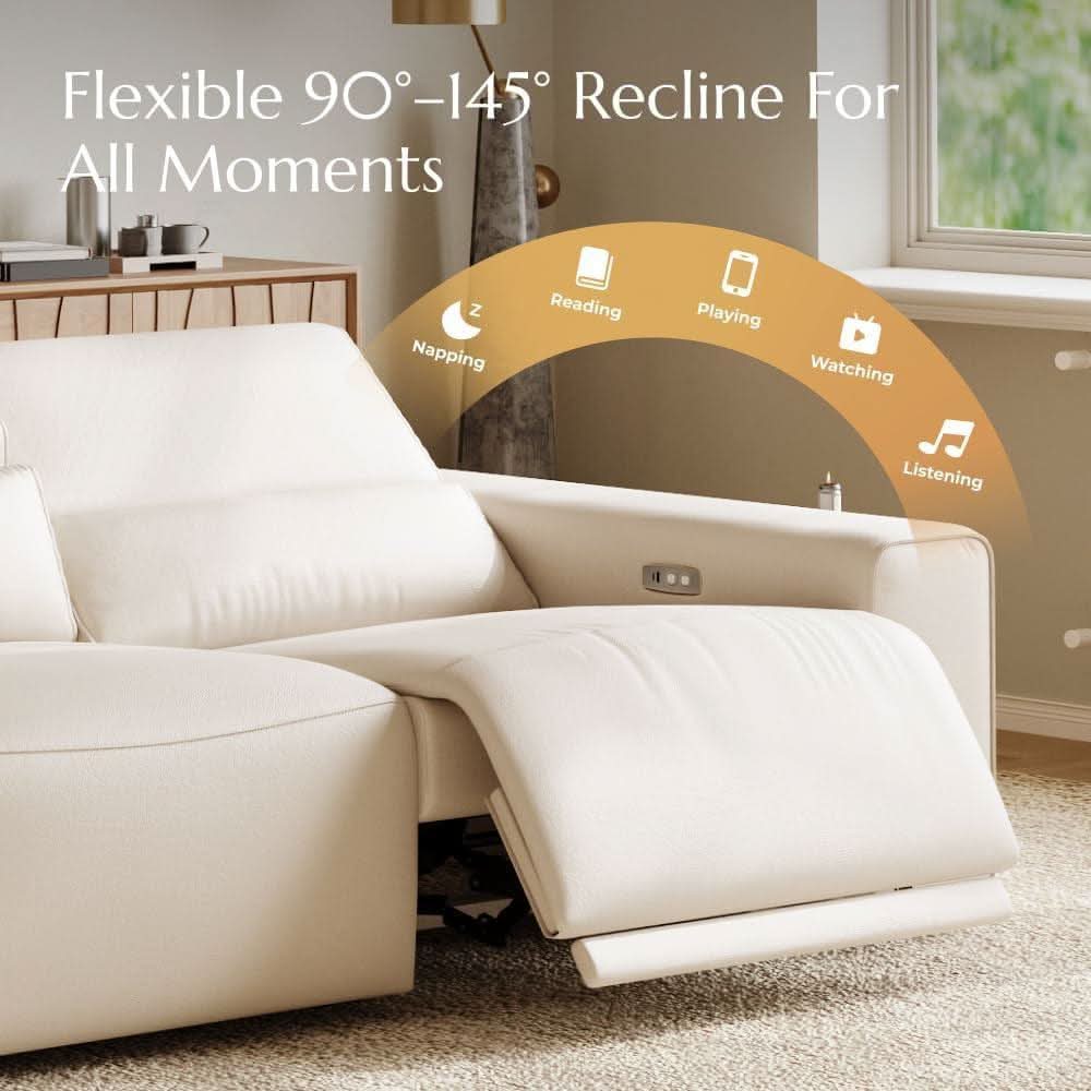 Beige 108 Inch Ultra Power Leather Modular Sectional