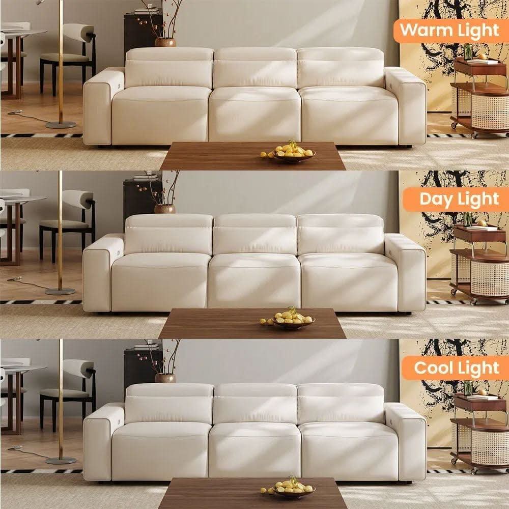 Beige 108 Inch Ultra Power Leather Modular Sectional