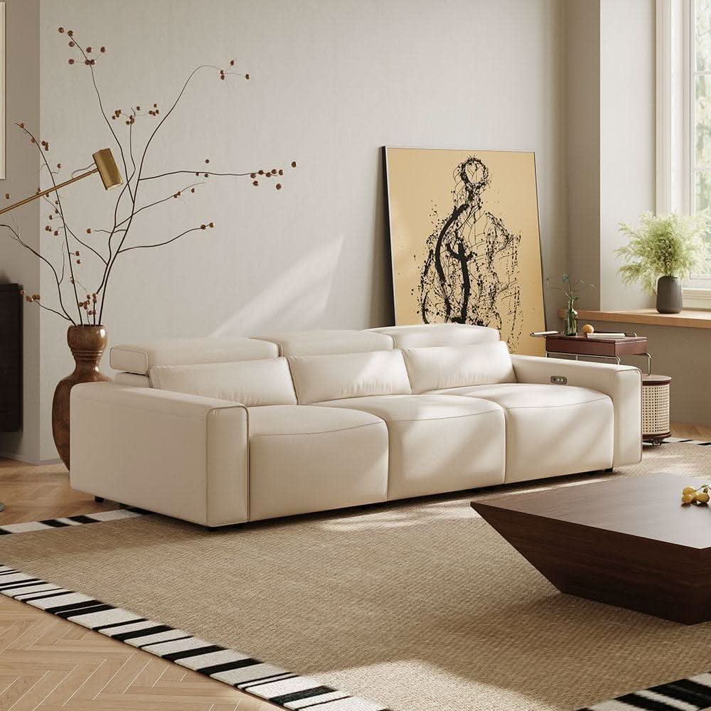 Beige 108 Inch Ultra Power Leather Modular Sectional