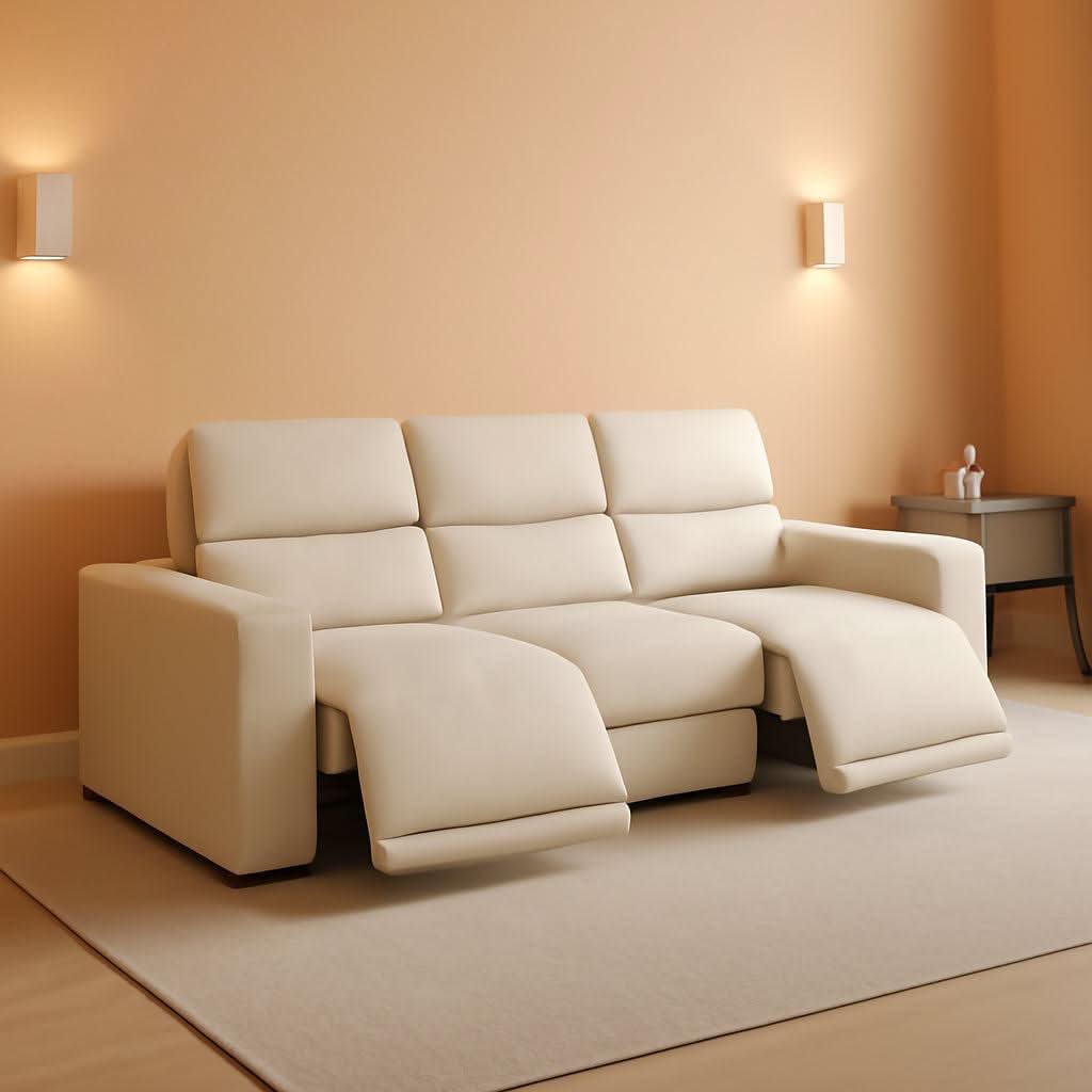 Beige 108 Inch Ultra Power Leather Modular Sectional