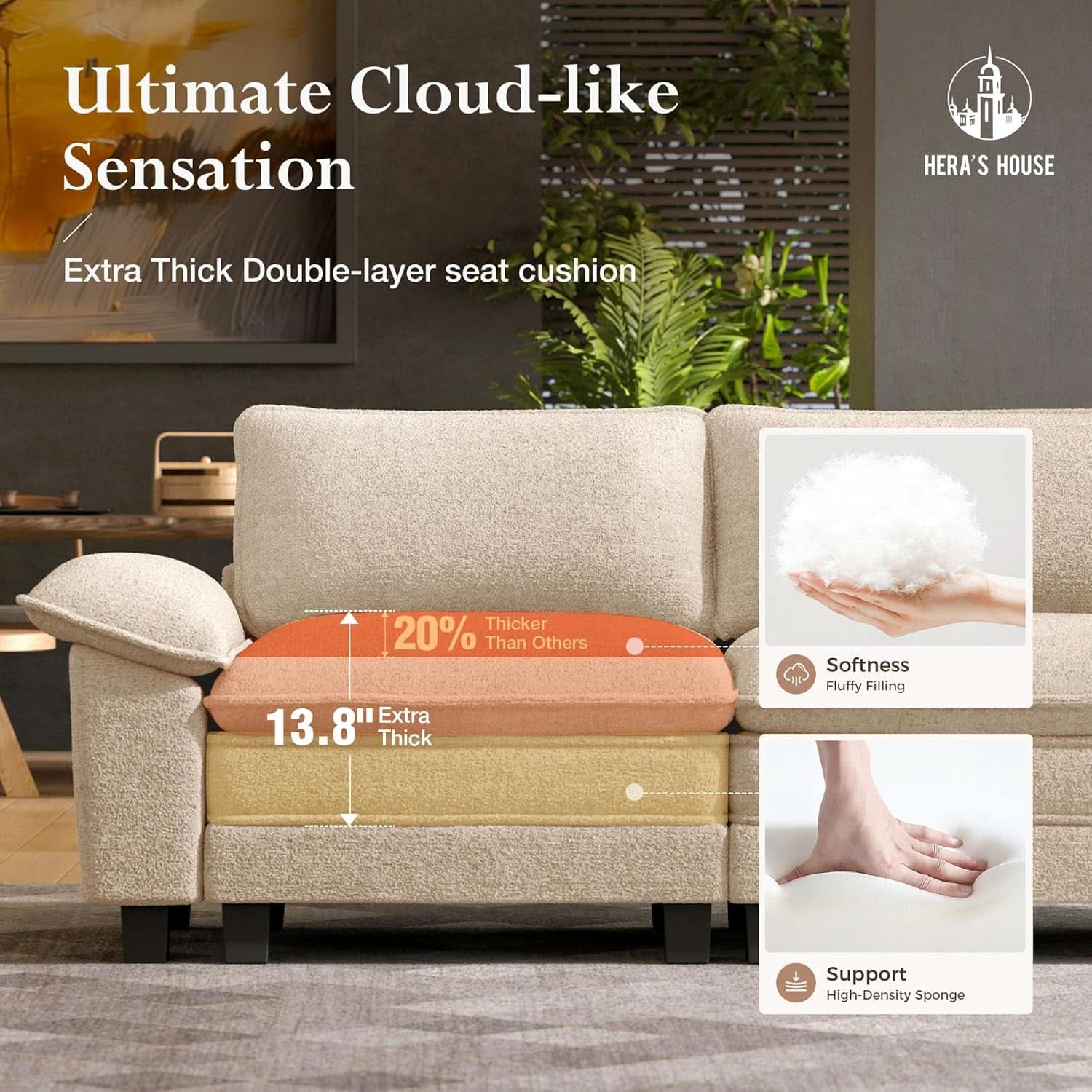 Beige 158-Inch Chenille Modular Sectional Sofa With Ottoman