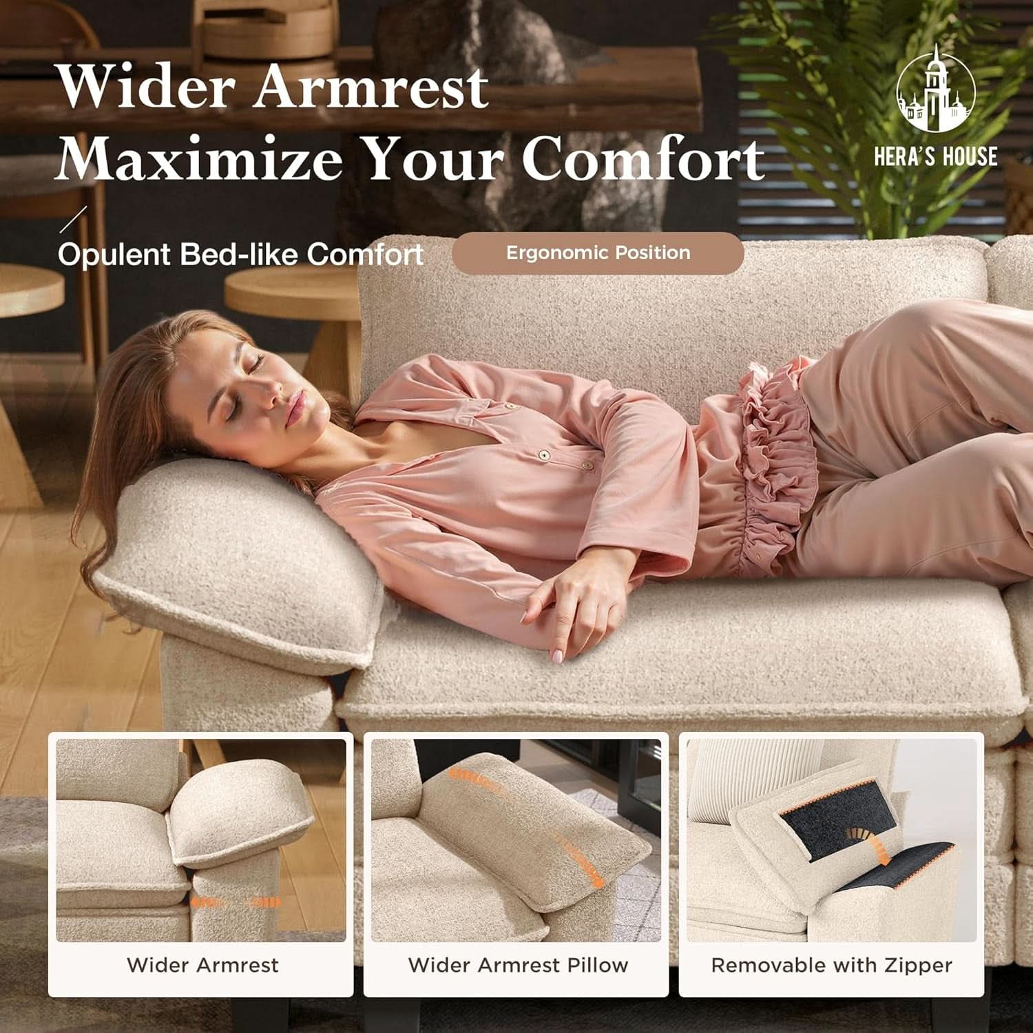 Beige 158-Inch Chenille Modular Sectional Sofa With Ottoman
