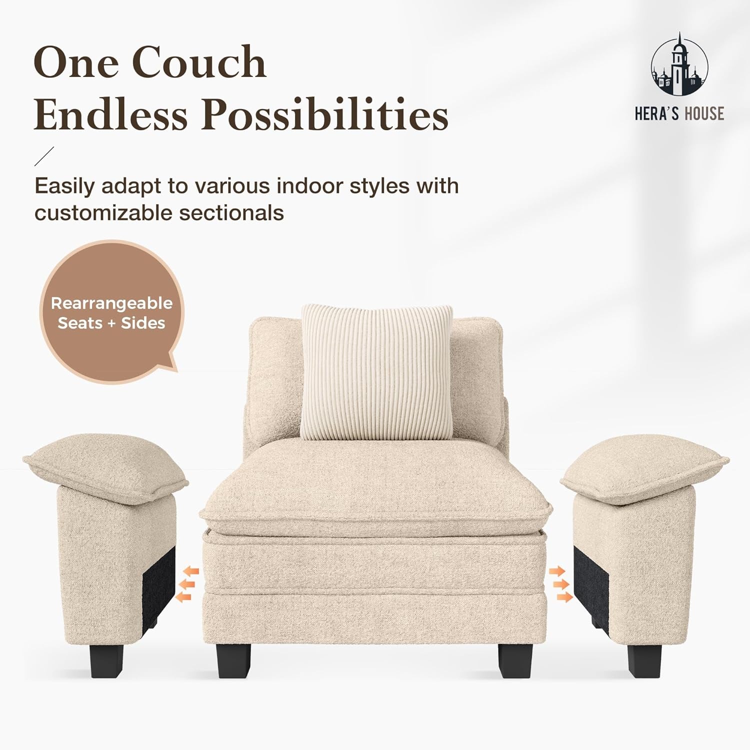 Beige 158-Inch Chenille Modular Sectional Sofa With Ottoman