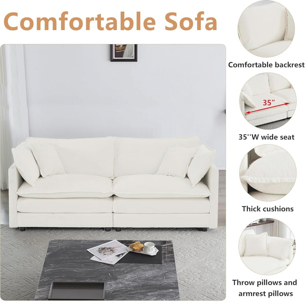 Beige 2 Piece Loveseat Armchair Set Chenille Upholstery