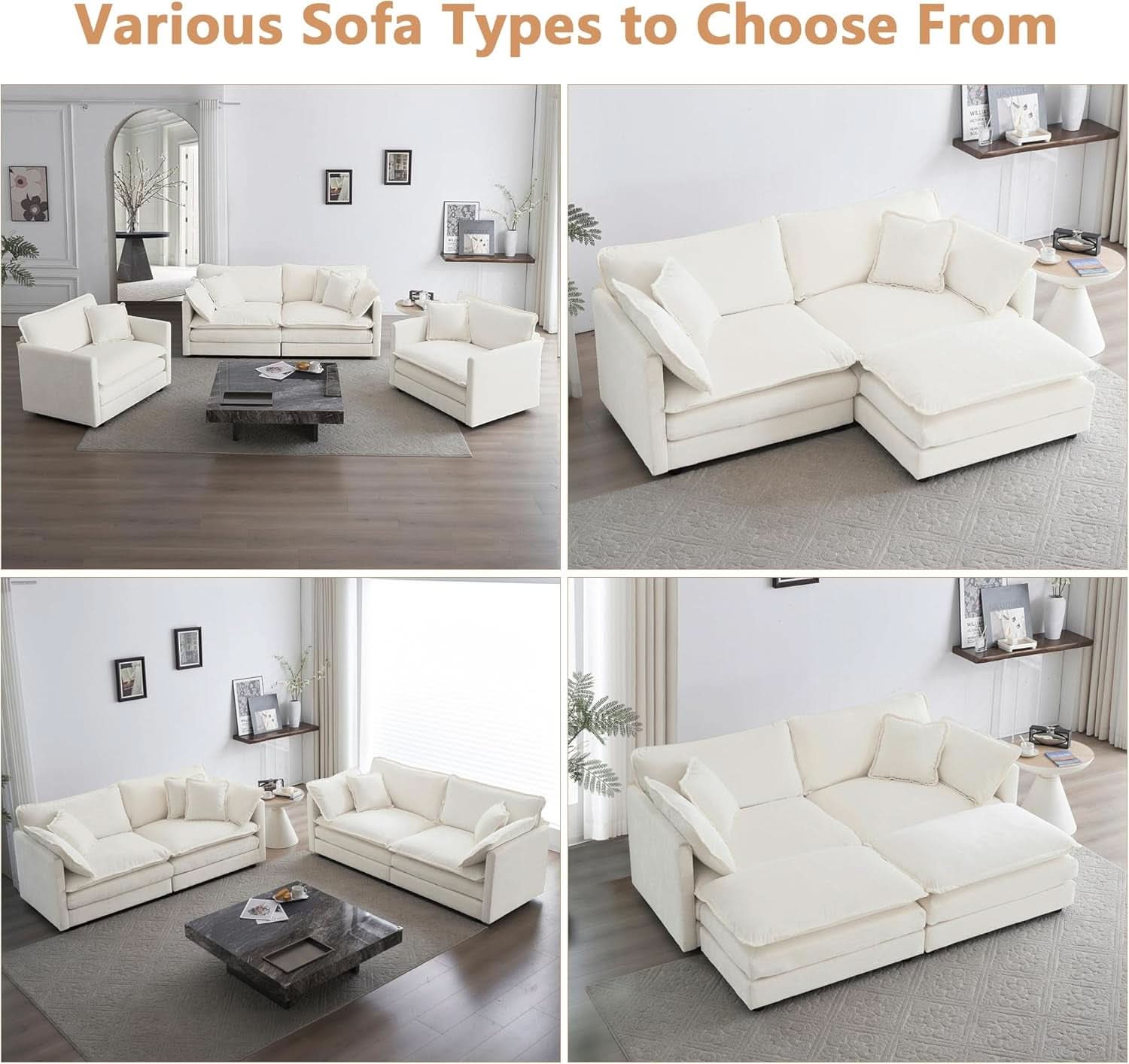 Beige 2 Piece Loveseat Armchair Set Chenille Upholstery