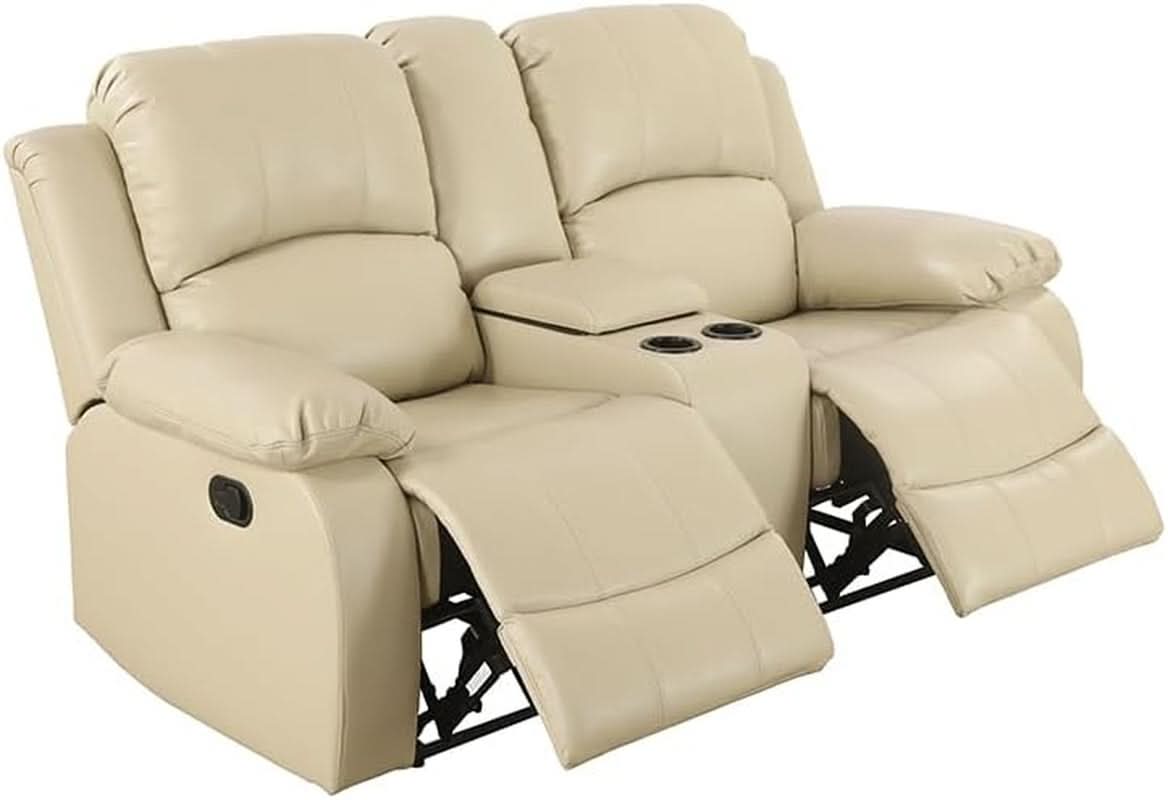 Beige 3 Piece Manual Recliner Sofa Set With Cup Holders