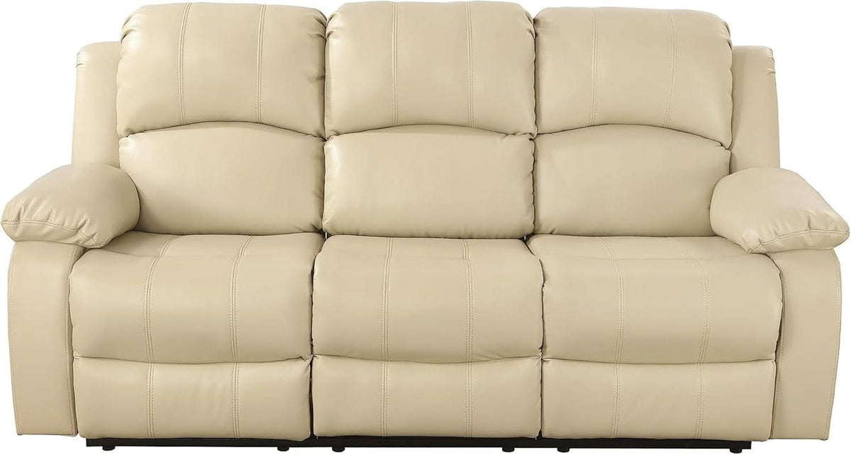 Beige 3 Seater Manual Reclining Sofa With Cup Holders