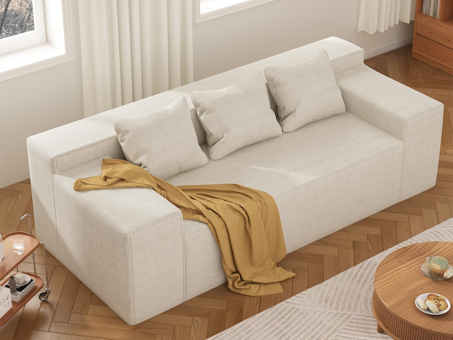Beige 3 Seater Sofa Modern Living Room Furniture Premium
